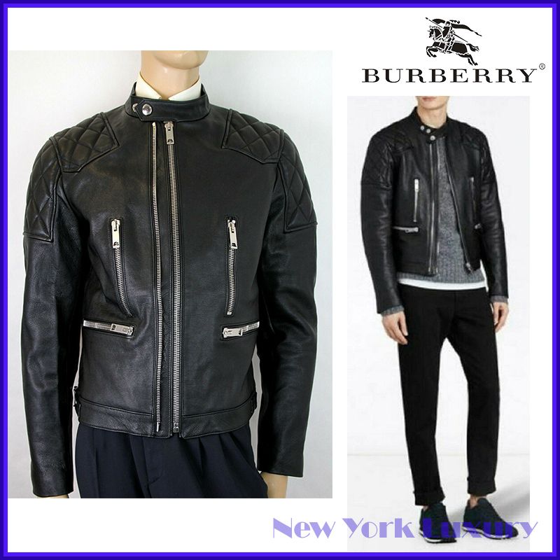 Burberry☆素敵！Black Leather Diamond Quilted Biker Jacket