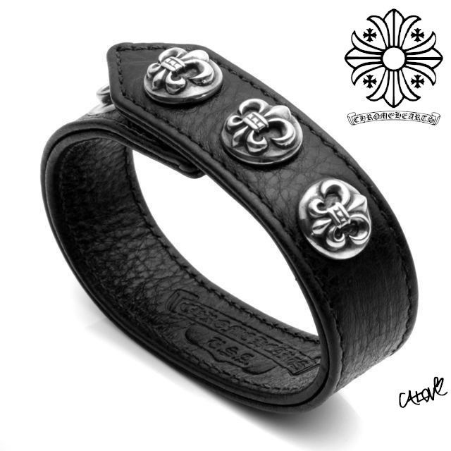 ☆クロムハーツ【BSフレア/3ボタン2スナップ】◇レザーブレスレット・BLK 購入正規品 クロムハーツ レザーブレスレット BSフレア 3ボタン2スナップ インボイス原本 ブレスレット