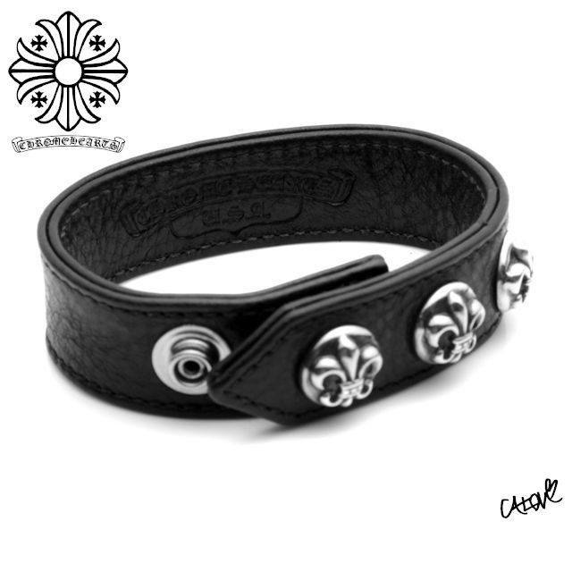 ☆クロムハーツ【BSフレア/3ボタン2スナップ】◇レザーブレスレット・BLK 購入正規品 クロムハーツ レザーブレスレット BSフレア 3ボタン2スナップ インボイス原本 ブレスレット