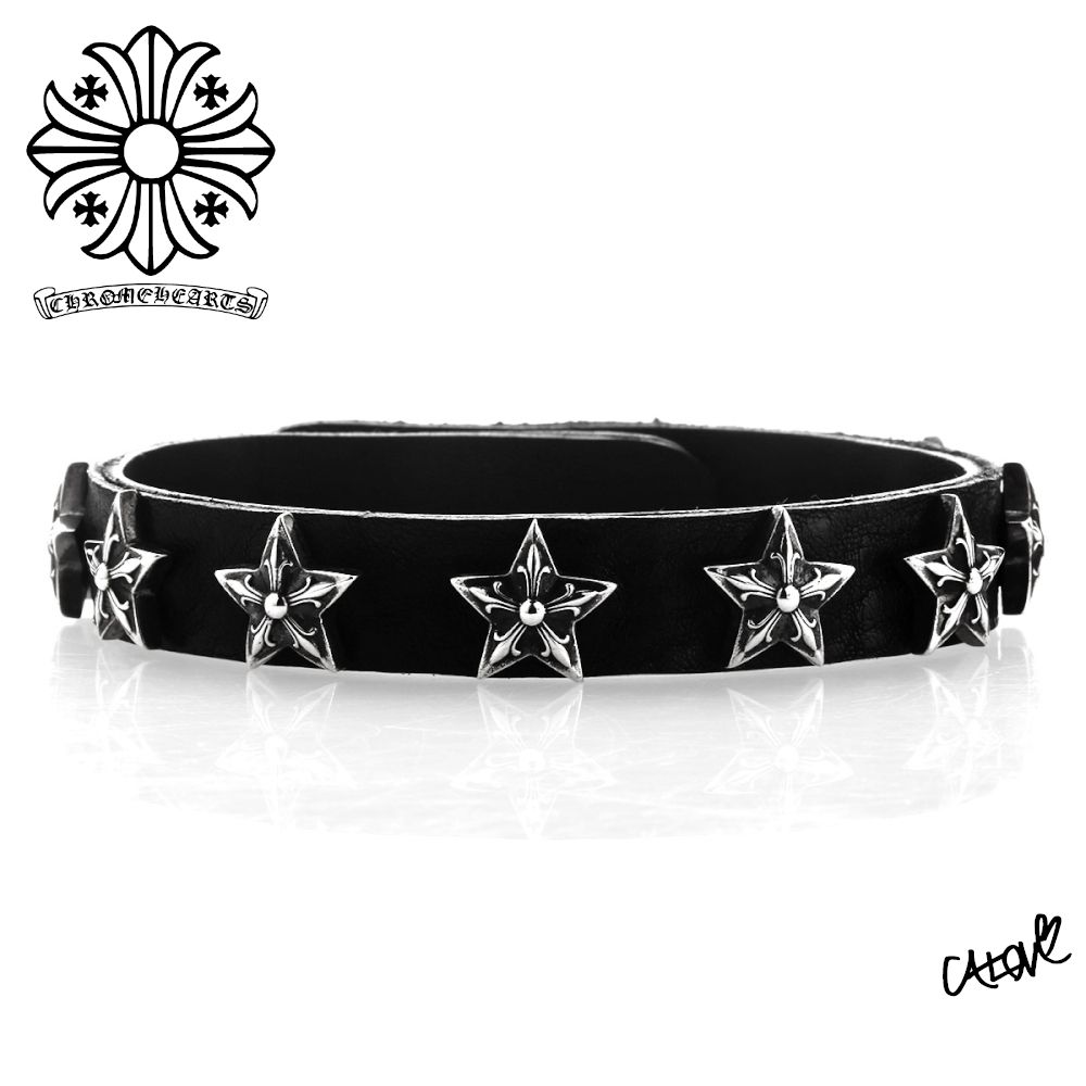 ☆クロムハーツ【CHスター/2ボタン2スナップ】◇レザーブレスレット・BLK ☆クロムハーツ【CHスター/2ボタン2スナップ】◇レザーブレスレット・BLK