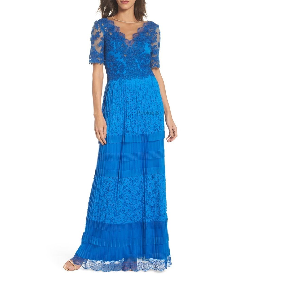 TADASHI SHOJI レース青フローラルロングドレスパーティー (TADASHI TADASHI SHOJI レース青フローラルロングドレスパーティー (TADASHI