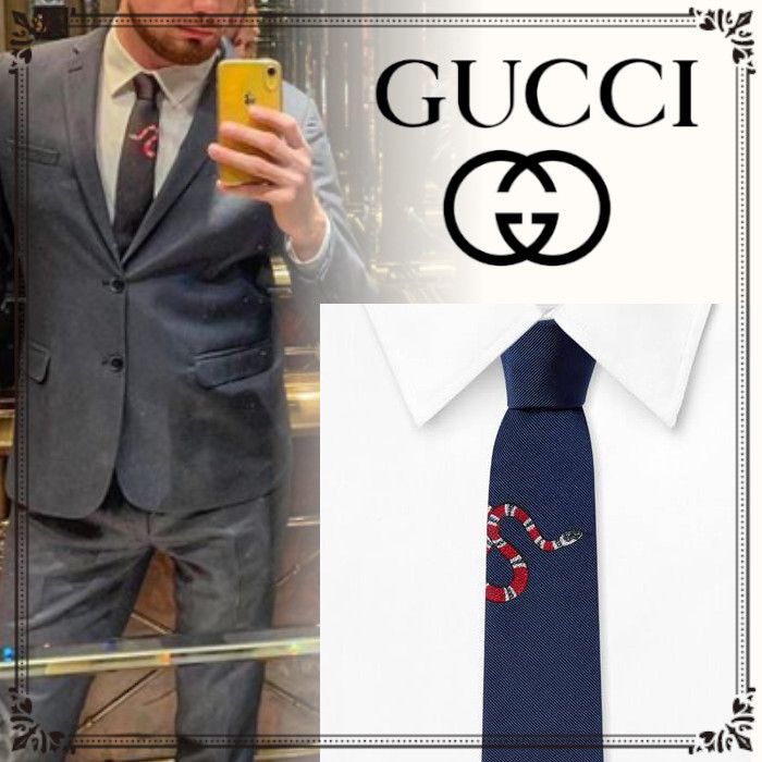 楽天カード分割】 GUCCI ネクタイ 蛇 黒 asakusa.sub.jp