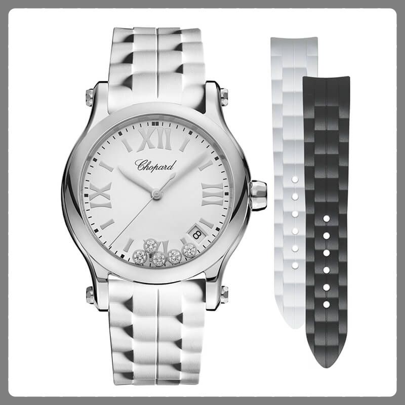 ポーツ➣ Chopard ハッピースポーツ 5Pダイヤ の通販 by ブランドベイ 特売イチオリーズ 腕時計 Chopard ショパール ホワイト文字盤 5P ハッピースポーツ 腕時計(アナログ)
