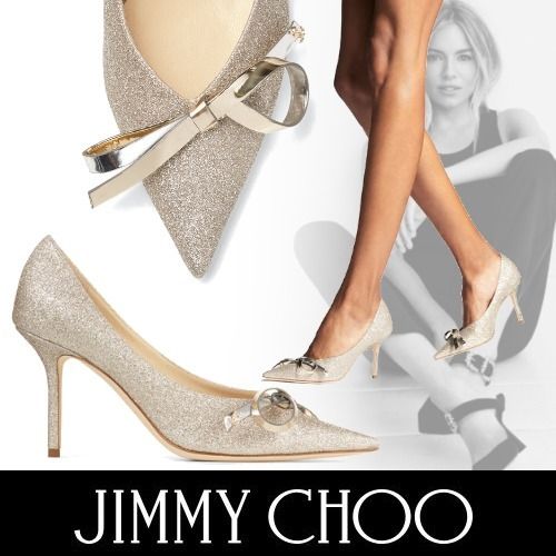 JimmyChoo SCARLETTE 85 リボン付き グリッター パンプス 8.5cm (Jimmy ...