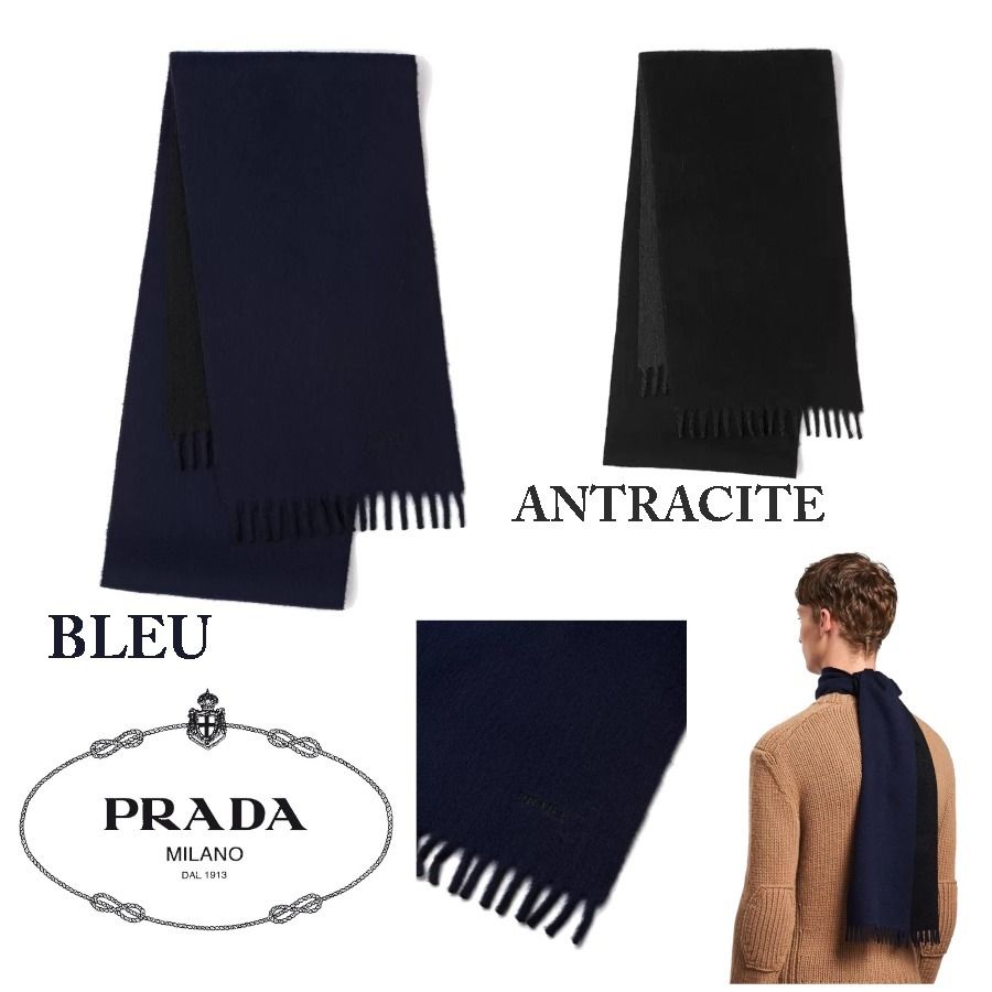 PRADA】ダブルカシミア フリンジ*ソフトスカーフ☆USC177_183 (PRADA PRADA】ダブルカシミア フリンジ*ソフトスカーフ☆USC177_183 (PRADA