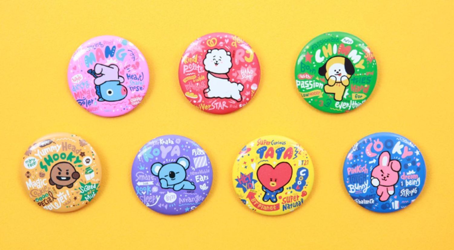 Bt21 Bt21缶バッジ 全7種 可愛い カバン バッグに活用 Bt21 デザイン文具 ステーショナリその他 Buyma