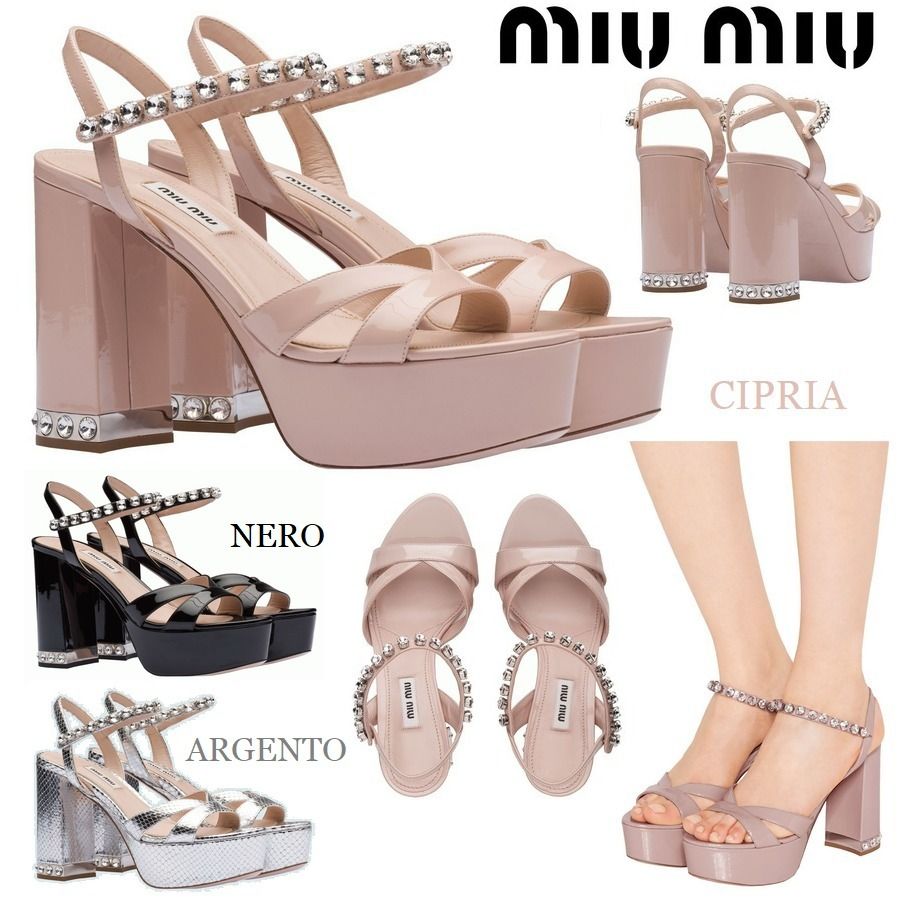 MiuMiu♪】クリスタル装飾☆パテントサンダル11cm*5XP850_3AFQ (MiuMiu MiuMiu♪】クリスタル装飾☆パテントサンダル11cm*5XP850_3AFQ (MiuMiu