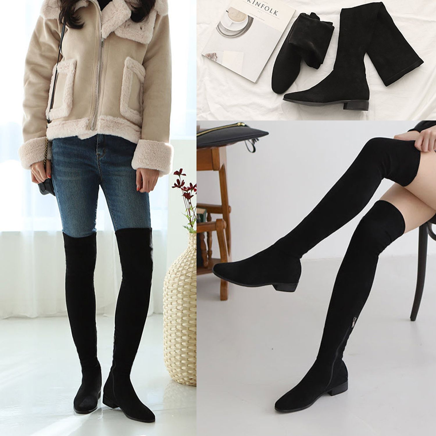 New ローヒール スパン ニーハイブーツ ロングブーツ Buyma