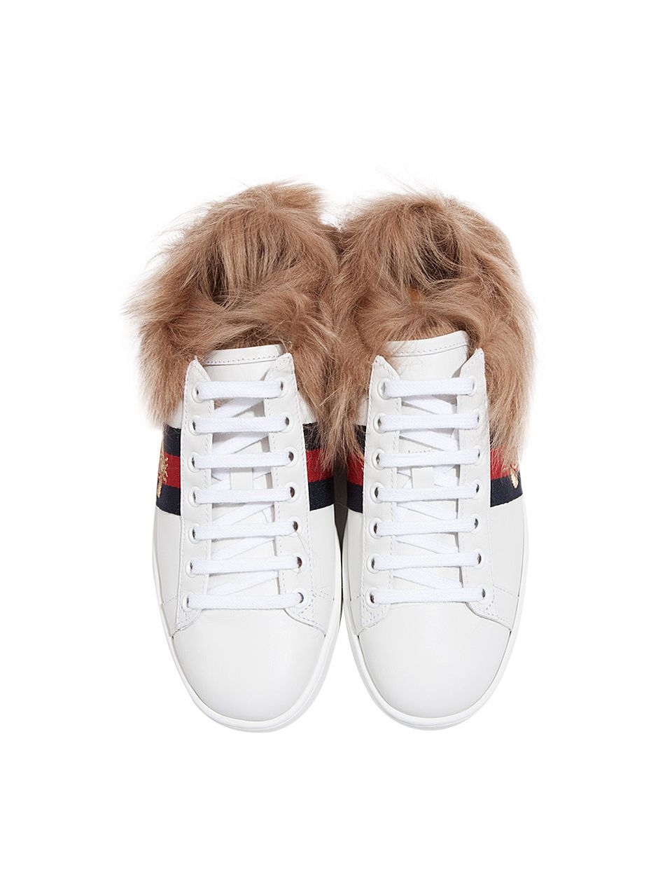 GUCCI 〔エース〕ファー付き スニーカー ACE BEE FUR SNEAKERS (GUCCI 総合通販サイト ゆうちん様専用 GUCCI ファー付き スニーカー スニーカー