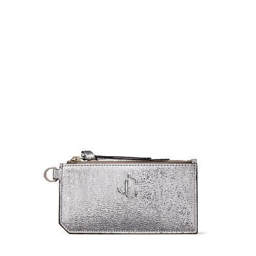 JimmyChoo LISE ユーズド加工 JCロゴ付き ジップ ポーチ Silver JimmyChoo LISE ユーズド加工 JCロゴ付き ジップ ポーチ Silver