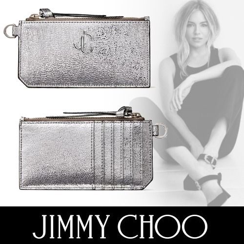 JimmyChoo LISE ユーズド加工 JCロゴ付き ジップ ポーチ Silver