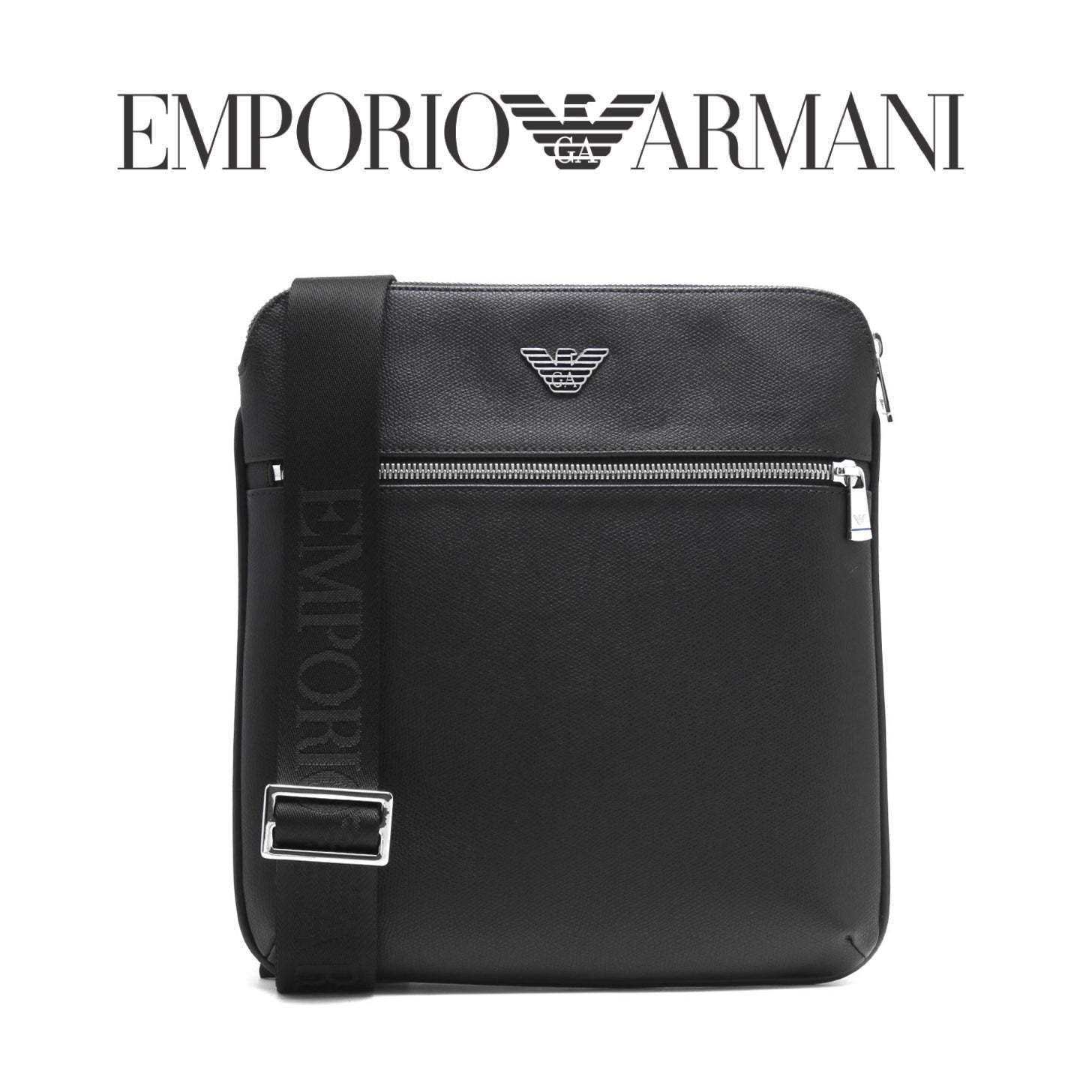 GIORGIO ARMANI ブランドロゴ ショルダーバッグ ブラック ☆ EMPORIO ARMANI ☆ メンズ ロゴ ショルダーバッグ (EMPORIO