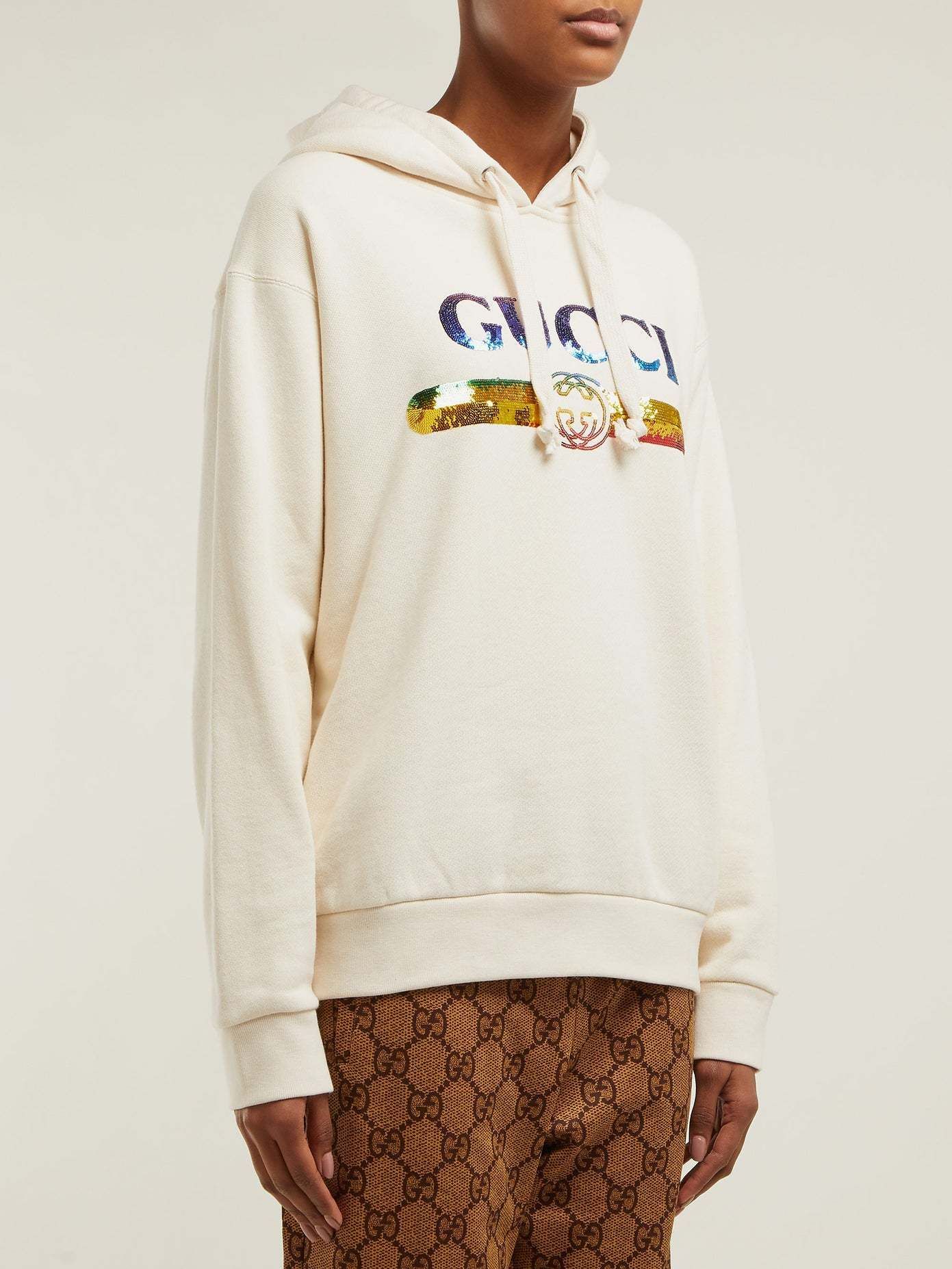 GUCCI スパンコールロゴ フーデッド コットンパーカー (GUCCI/パーカー 熱販売 パーカースパンコール GUCCI パーカー