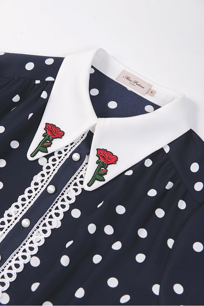 日本未入荷*Miss Patina*レトロワンピース ドット柄 薔薇刺繍 (Miss 日本未入荷*Miss Patina*レトロワンピース ドット柄 薔薇刺繍 (Miss