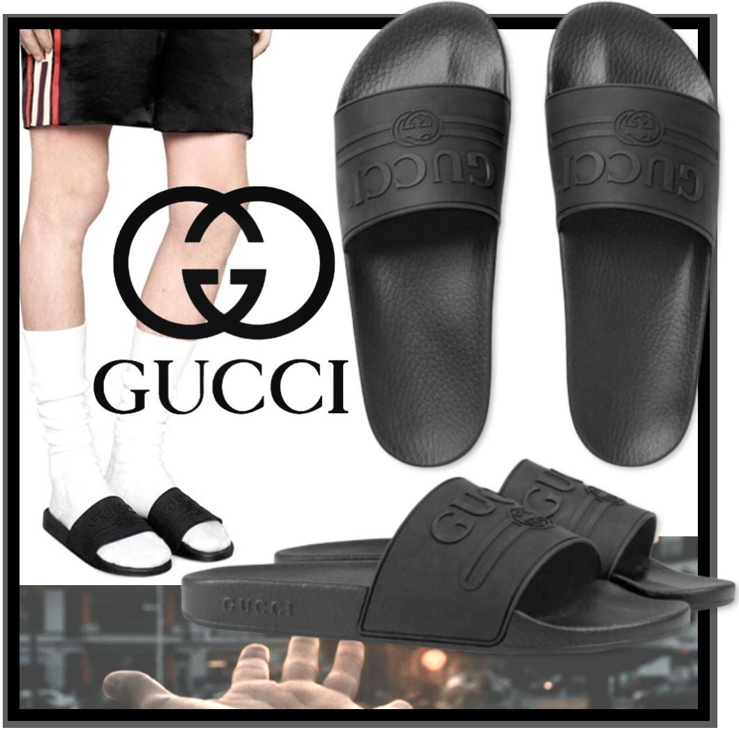 送料込・関税負担☆GUCCI☆ロゴ ラバーサンダル ブラック レア (GUCCI 販売の値下げ GUCCI BRAND様 専用 サンダル Hashi サンダル