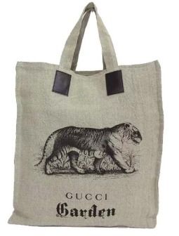 マチ有りGUCCI グッチ ガーデン リネントートネコ・トラ・蝶・手