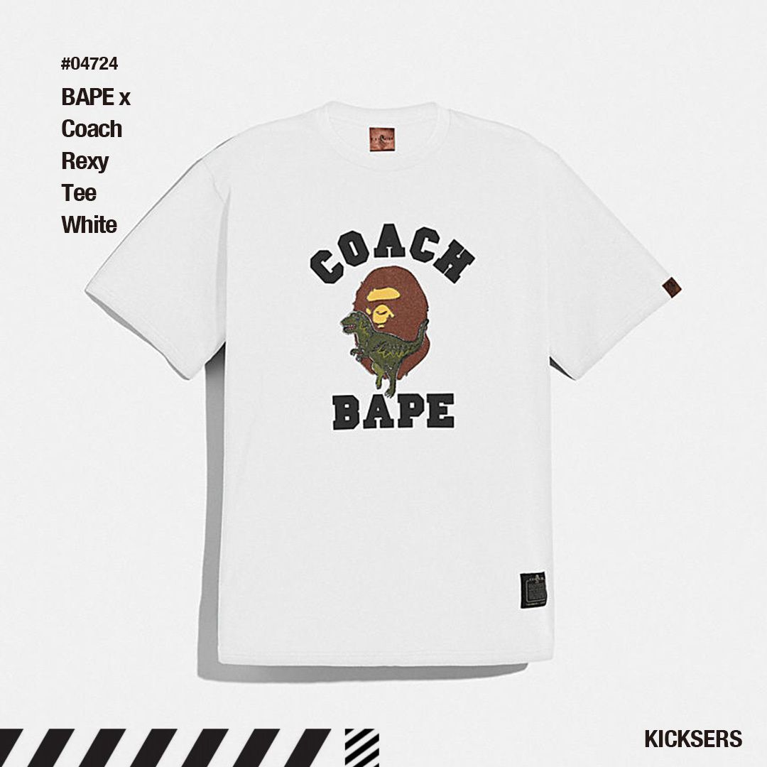人気話題コラボ!BAPE x Coach Rexy Tee White 農相支援の新人当選 コラボ Tシャツ coach x bape Tシャツ/カットソー(半袖/袖なし)