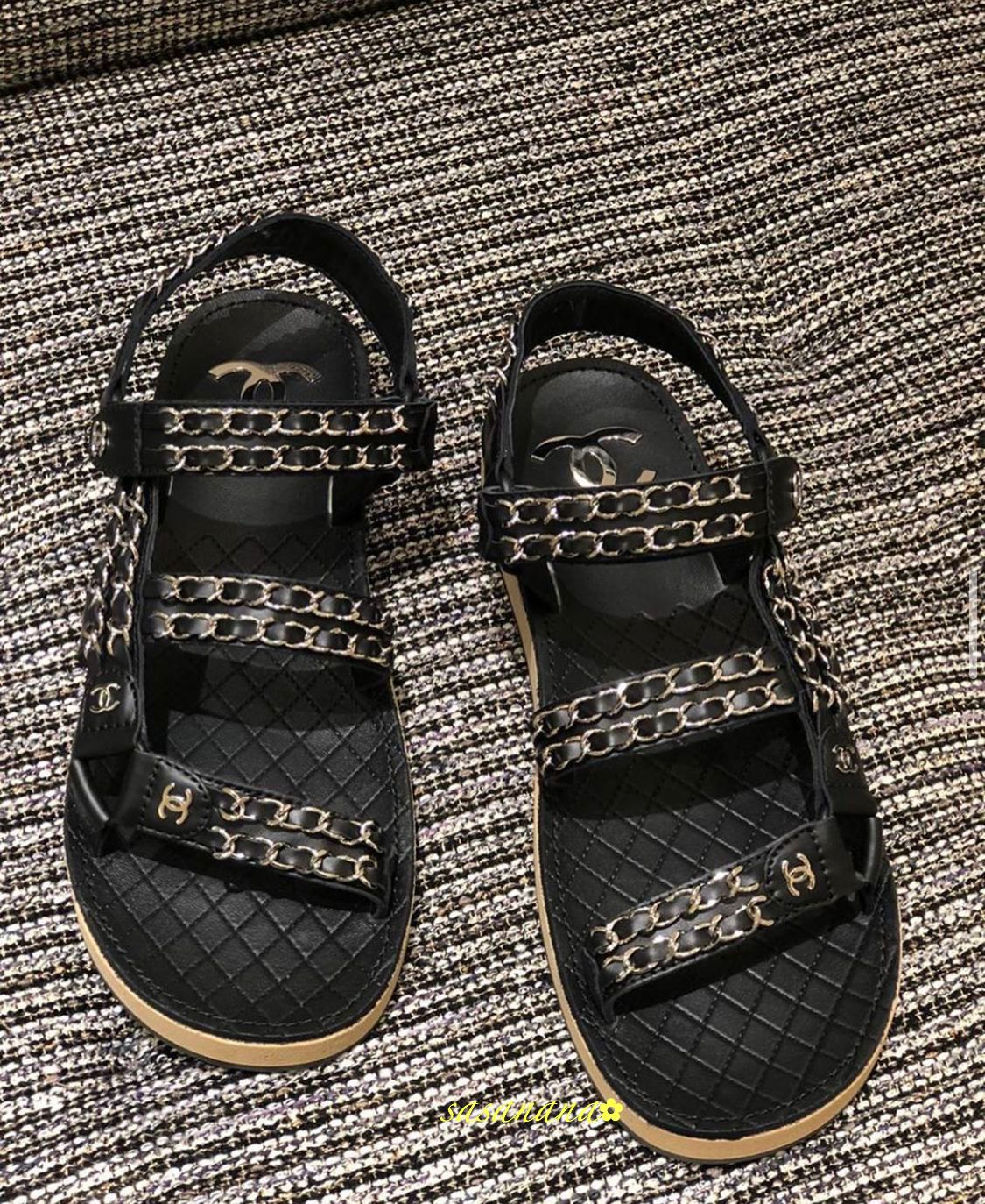 SANDAL フットベットサンダル シャネル CHANEL 国内発送 2020SS 販売販売中 2020SS ツイードチェーンサンダル CHANEL サンダル