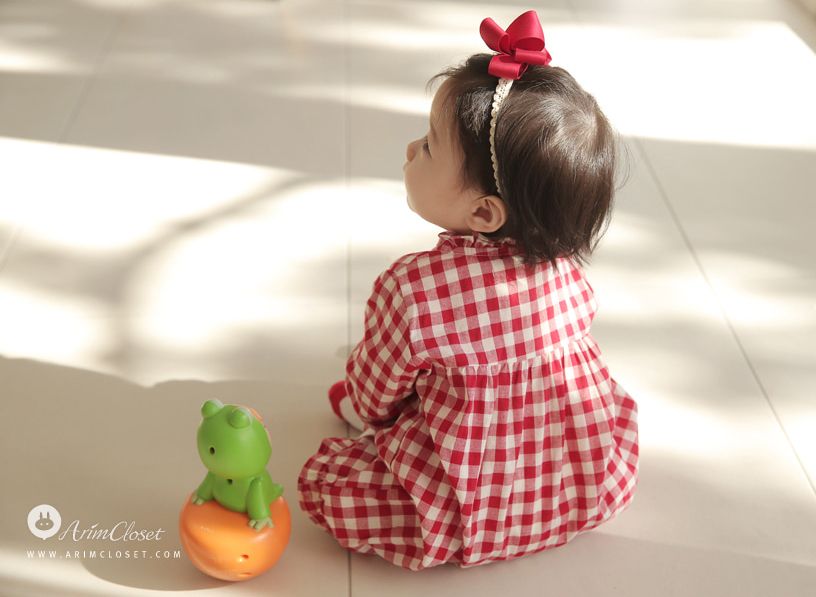ArimCloset】red check baby cotton bodysuit〜ロンパース