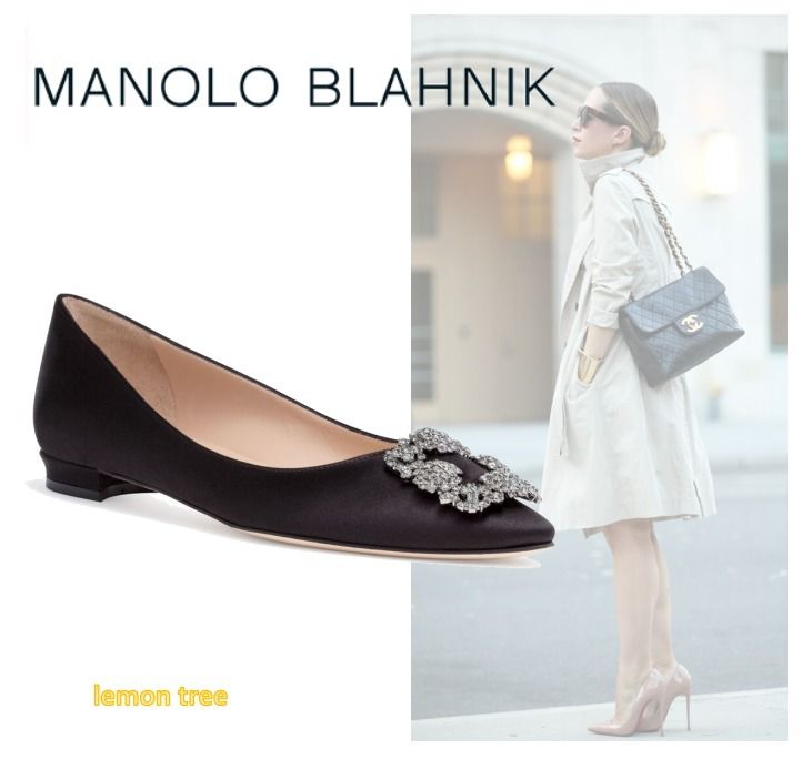 マノロ・ブラニク Hangisi フラットパンプス サテン 黒 (Manolo ...