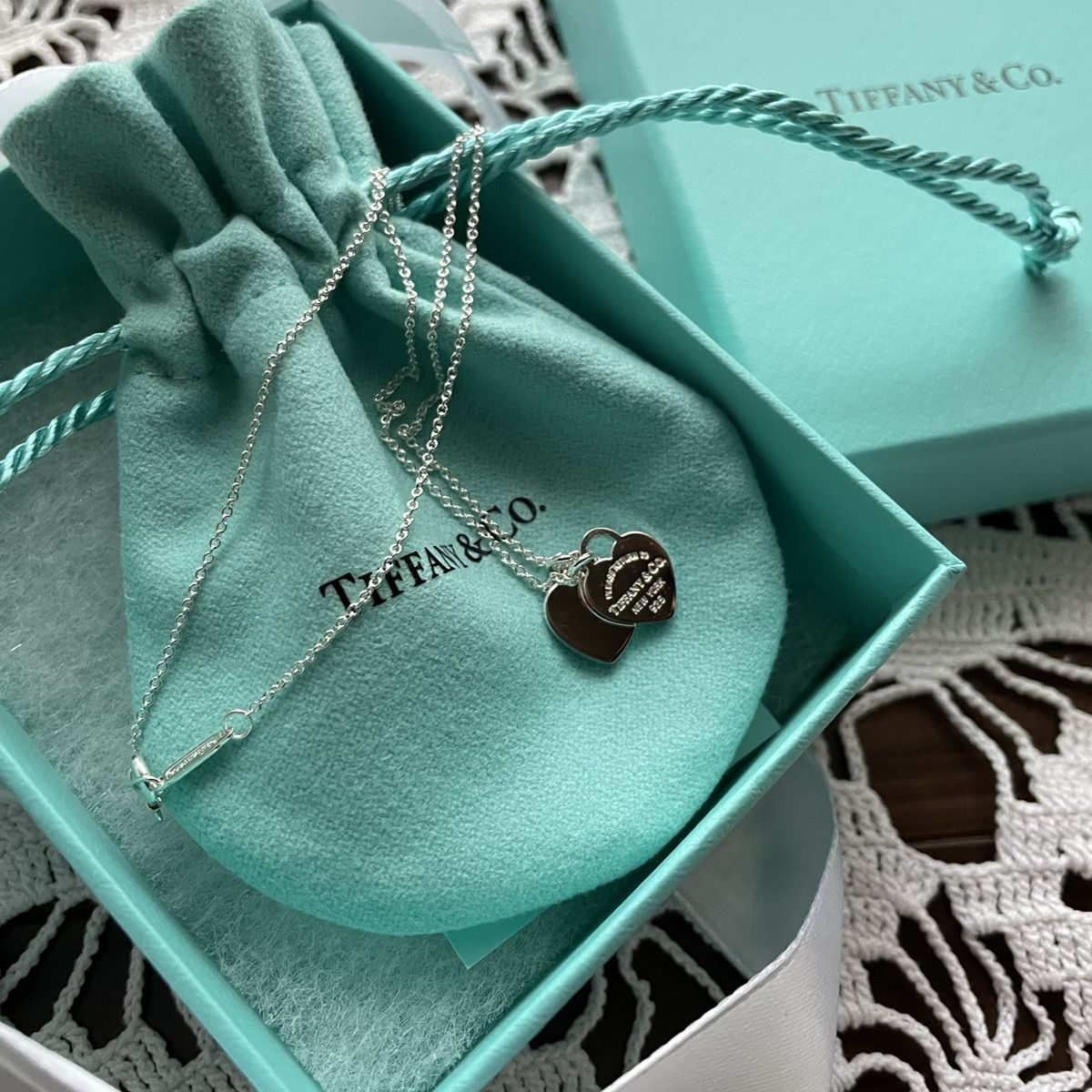 国内発すぐ届く☆Tiffany&Co ミニ ダブル ハートタグ ペンダント