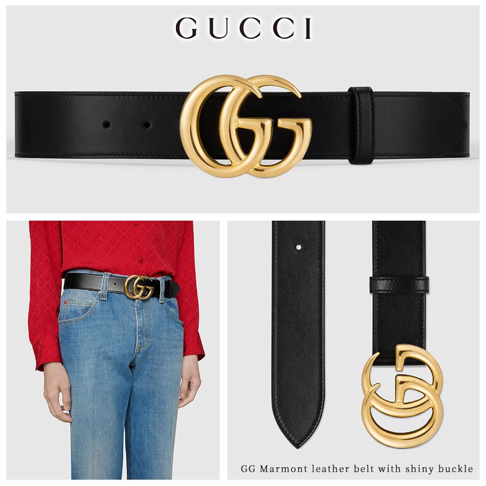 グッチ GG マーモント レザー ベルト シャイニー バックル (GUCCI