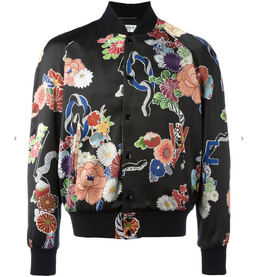 SAINT LAURENT☆素敵!Satin FLORAL SNAKE Bomber TEDDY JACKET (Saint SAINT LAURENT☆素敵!Satin FLORAL SNAKE Bomber TEDDY JACKET (Saint