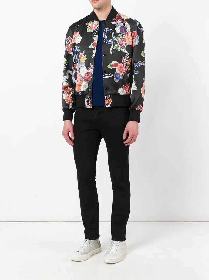SAINT LAURENT☆素敵!Satin FLORAL SNAKE Bomber TEDDY JACKET (Saint SAINT LAURENT☆素敵!Satin FLORAL SNAKE Bomber TEDDY JACKET (Saint