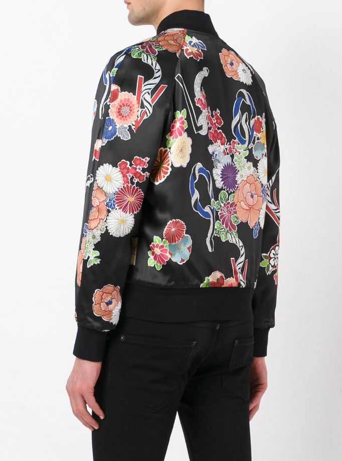 SAINT LAURENT☆素敵!Satin FLORAL SNAKE Bomber TEDDY JACKET (Saint SAINT LAURENT☆素敵!Satin FLORAL SNAKE Bomber TEDDY JACKET (Saint