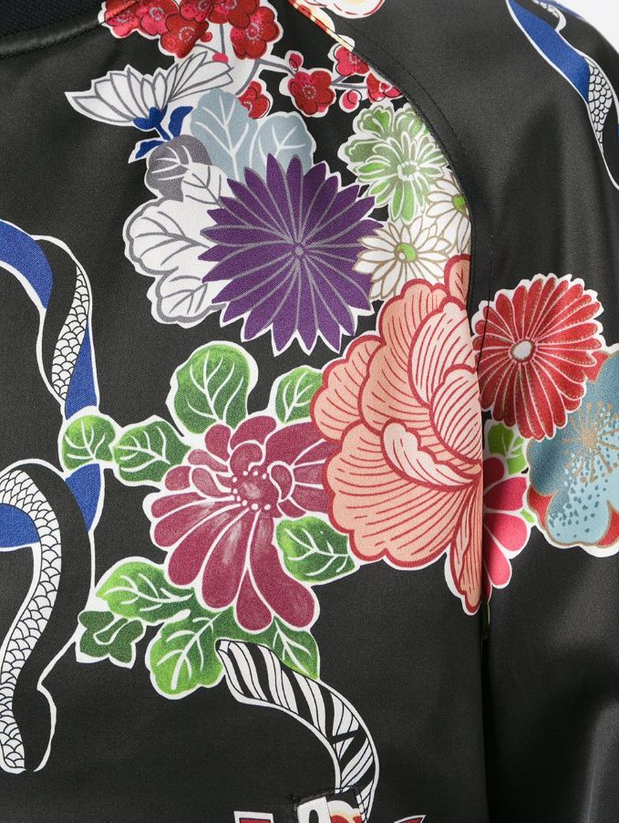 SAINT LAURENT☆素敵!Satin FLORAL SNAKE Bomber TEDDY JACKET (Saint SAINT LAURENT☆素敵!Satin FLORAL SNAKE Bomber TEDDY JACKET (Saint