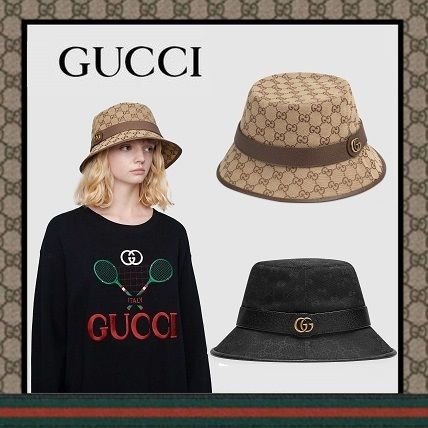 GUCCI 】GGキャンバス フェドラハット (ダブルG付き) (GUCCI/ハット 特別配送 グッチ GUCCI ハット L グリーン 黒 GGキャンバス バケットハット ハット