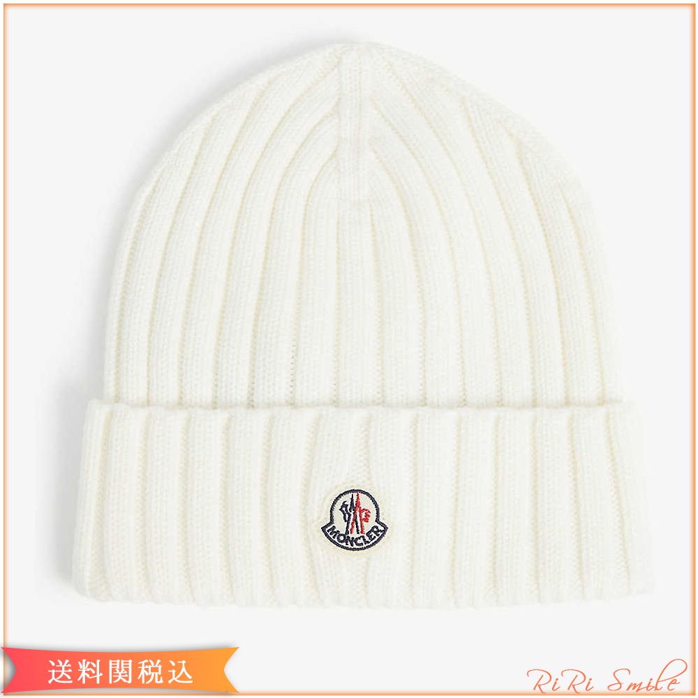 【新品】MONCLER ニット帽トリコロール ユニセックス リブ ロゴパッチ