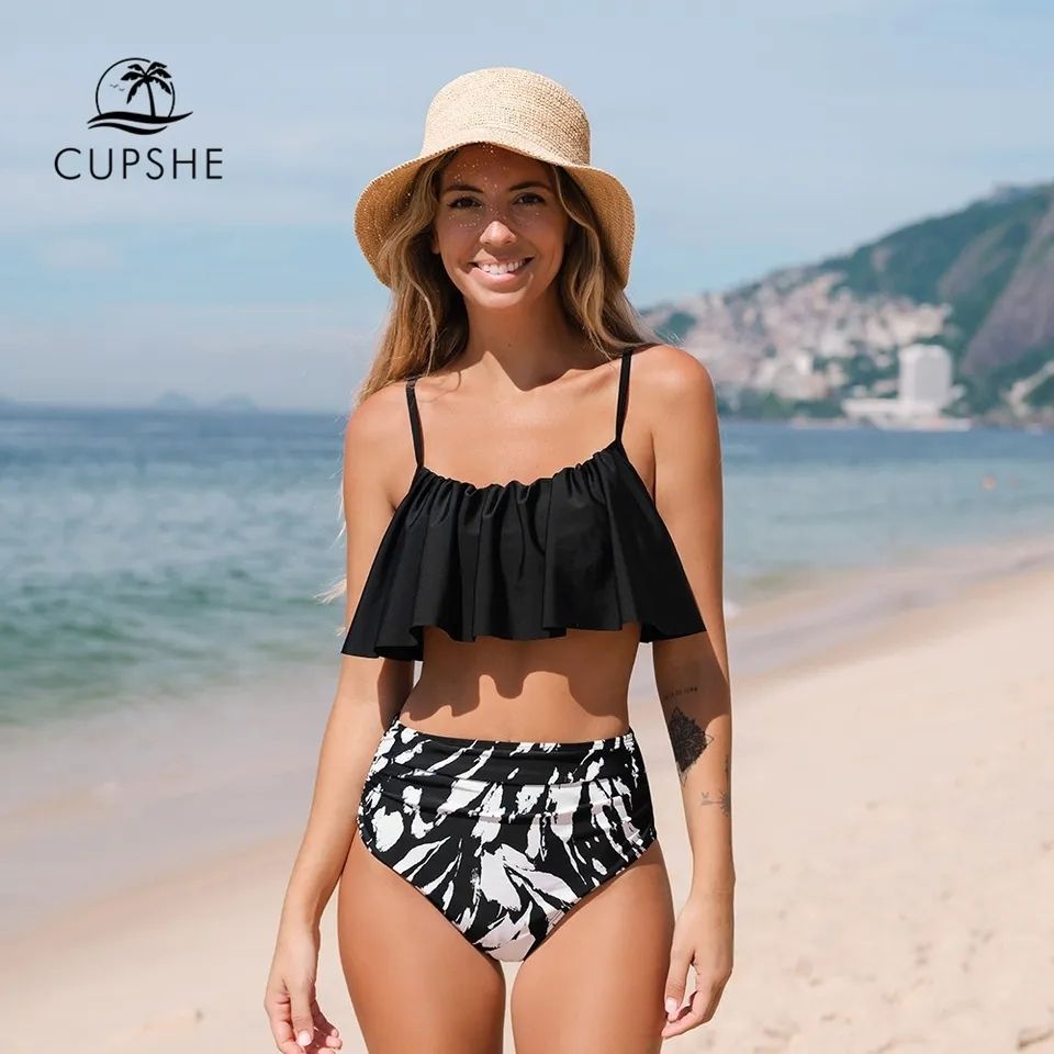 関税送料込み【CUPSHE】ホワイトビキニ水着セット 関税送料込CUPSHEフレア水着セットアップ3色 (CUPSHE/ビキニ