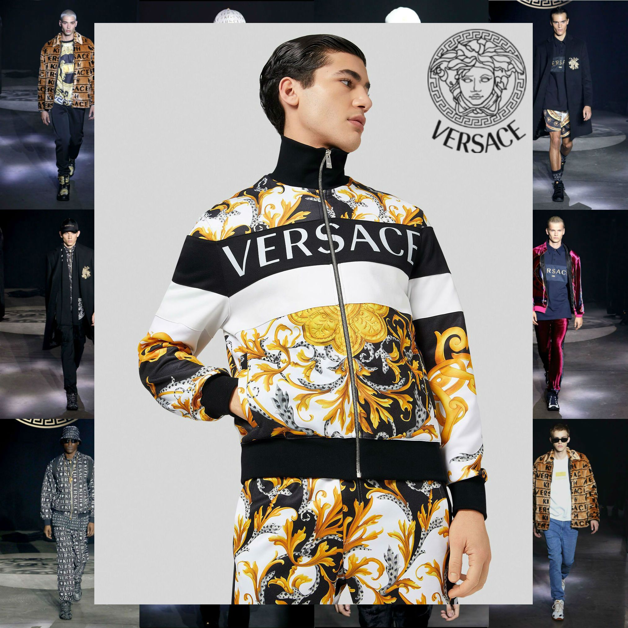 VERSACE ポリエステル&コットン ミックスプリント ロゴ ジャージ 直販純正 ジャージ セットアップ Versace ジャージ