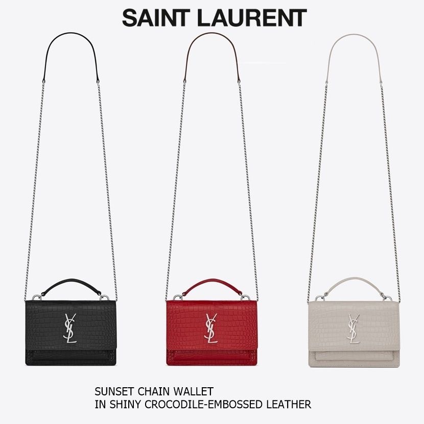 サンローラン サンセット チェーン ウォレット クロコ エンボス (Saint ...