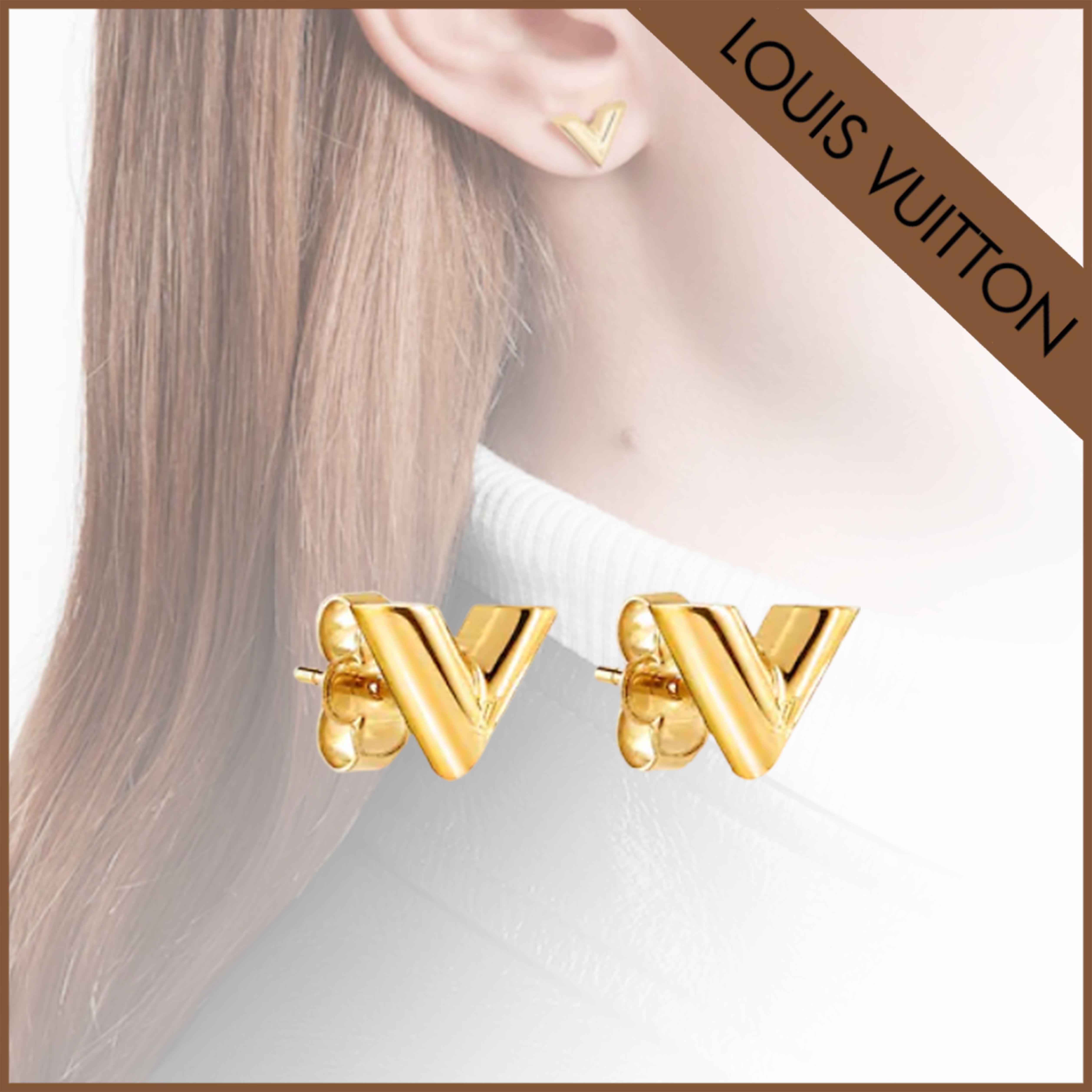 LOUIS VUITTON】スタッズ エセンシャル V ピアス ゴールド (Louis 直売直送 VUITTONエッセンシャルピアス LOUIS ピアス(両耳用)