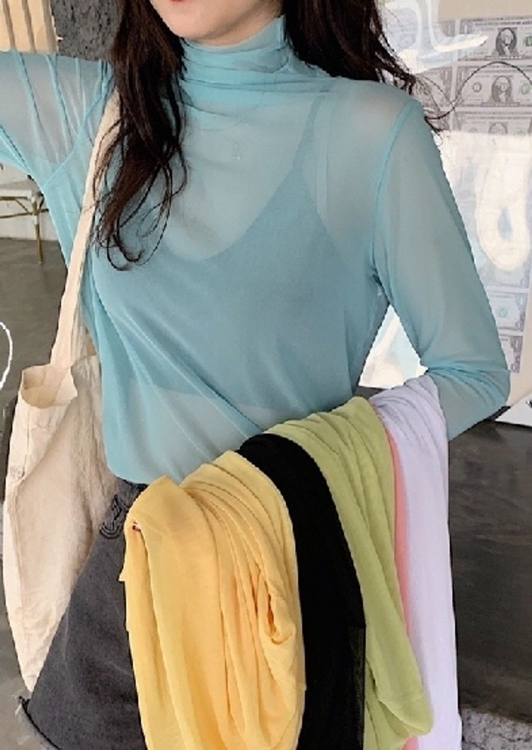 エアリー感 シアー インナー 長袖 カットソー 重ね着 シースルー Tシャツ カットソー Buyma