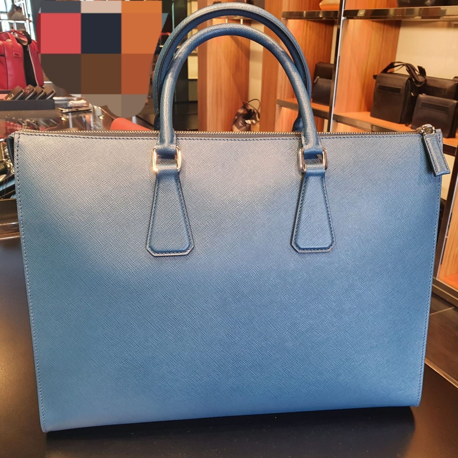 PRADAサフィアーノ☆ロゴメンズブリーフケース☆ブルー (PRADA ...