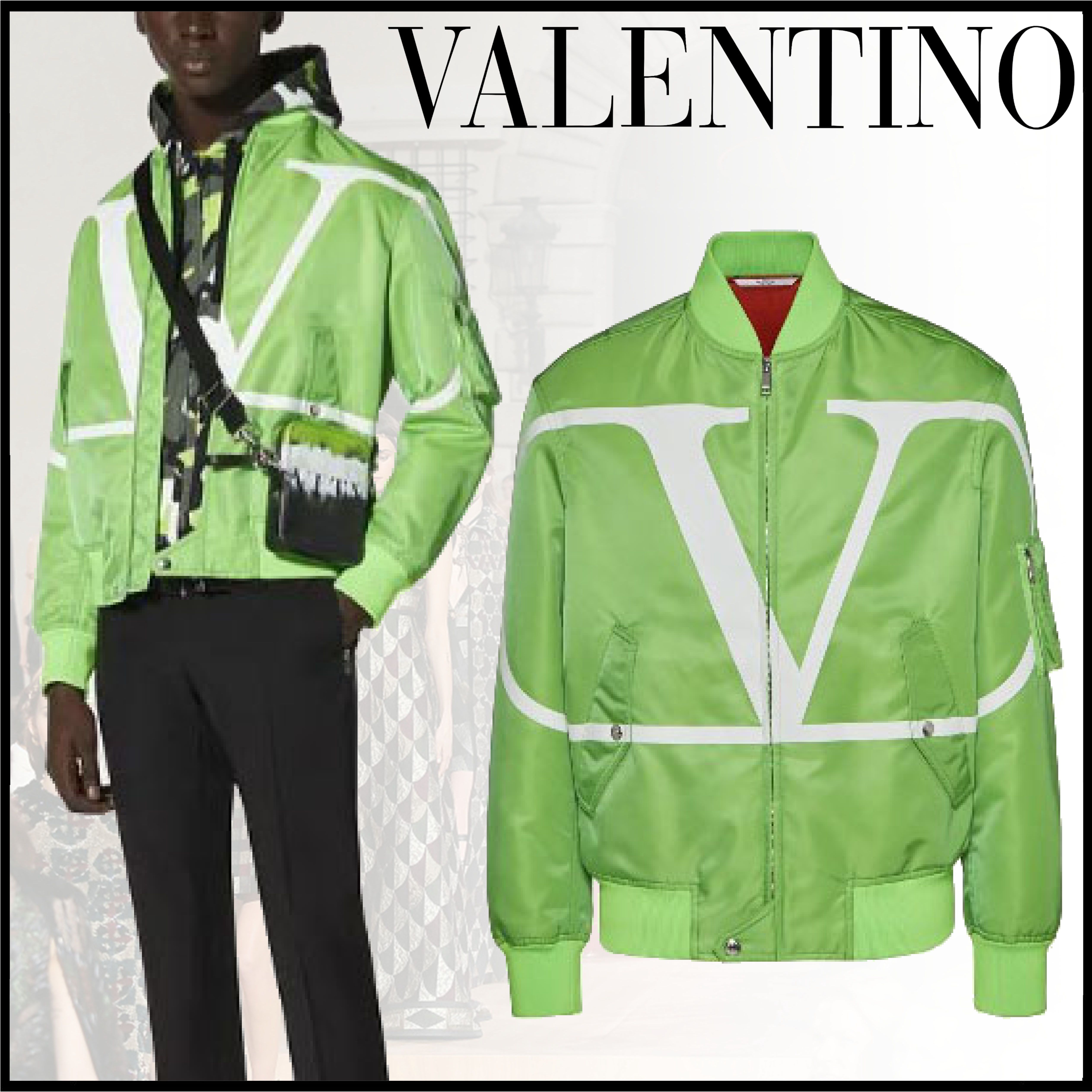 VALENTINO】VLOGOプリントボンバー ジャケット ナイロン /黄緑 VALENTINO】VLOGOプリントボンバー ジャケット ナイロン /黄緑