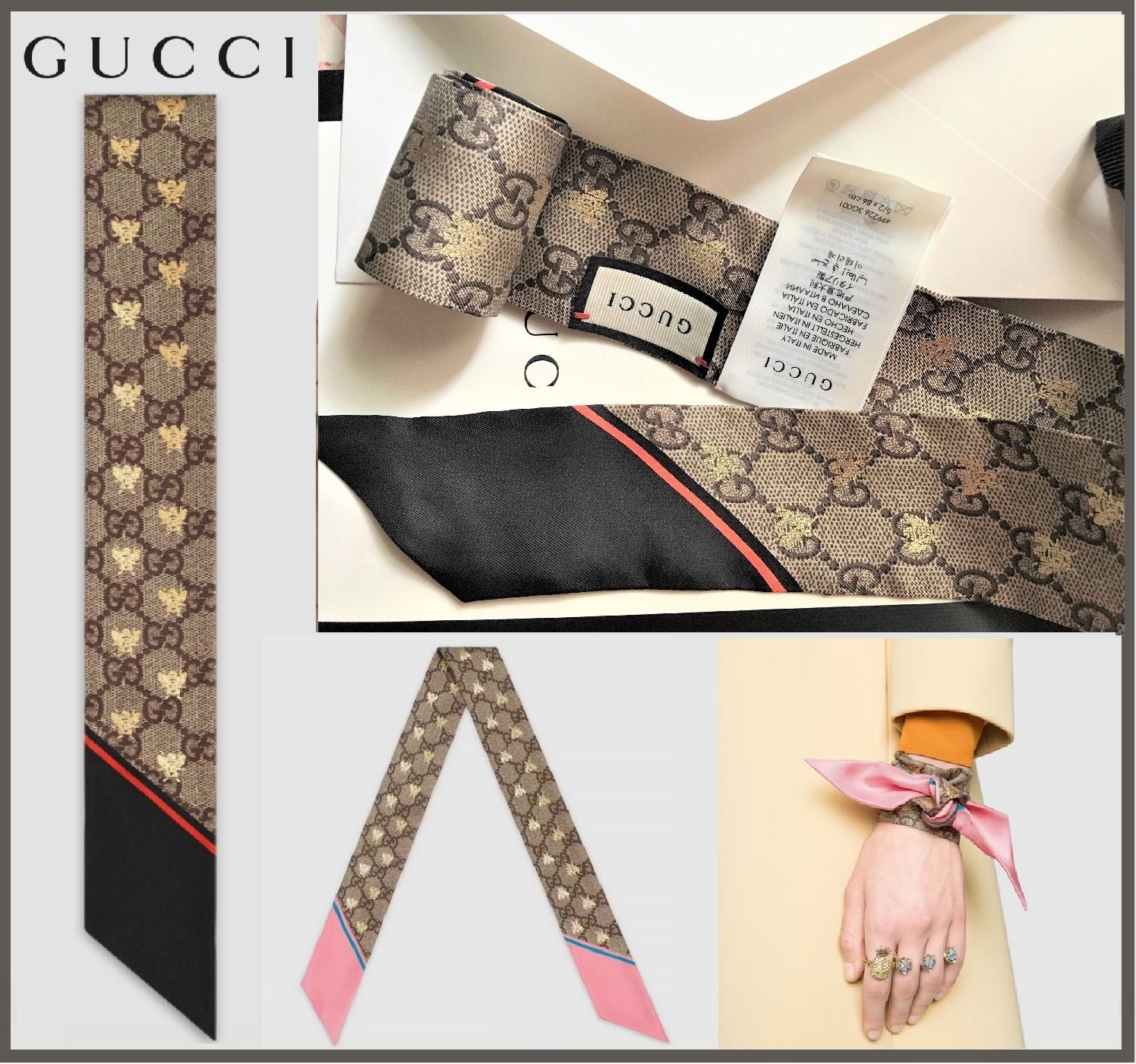 Gucci 首元に,アクセサリーにマルチに使えるシルクボウ ハチさん ...