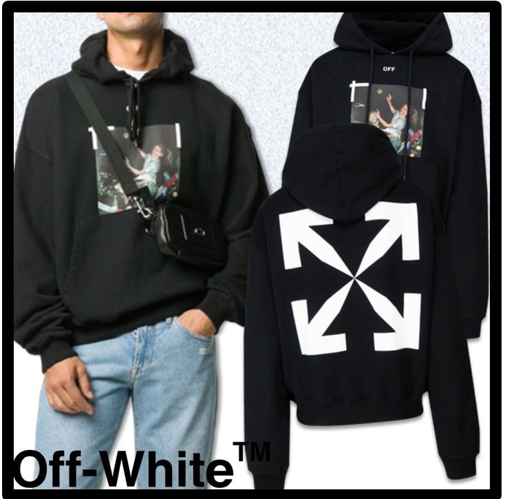 ☆オフホワイト☆Off-White☆パスカルプリントフーディ☆黒 (Off-White クリアランス最安 フーディ パーカー off-white パーカー