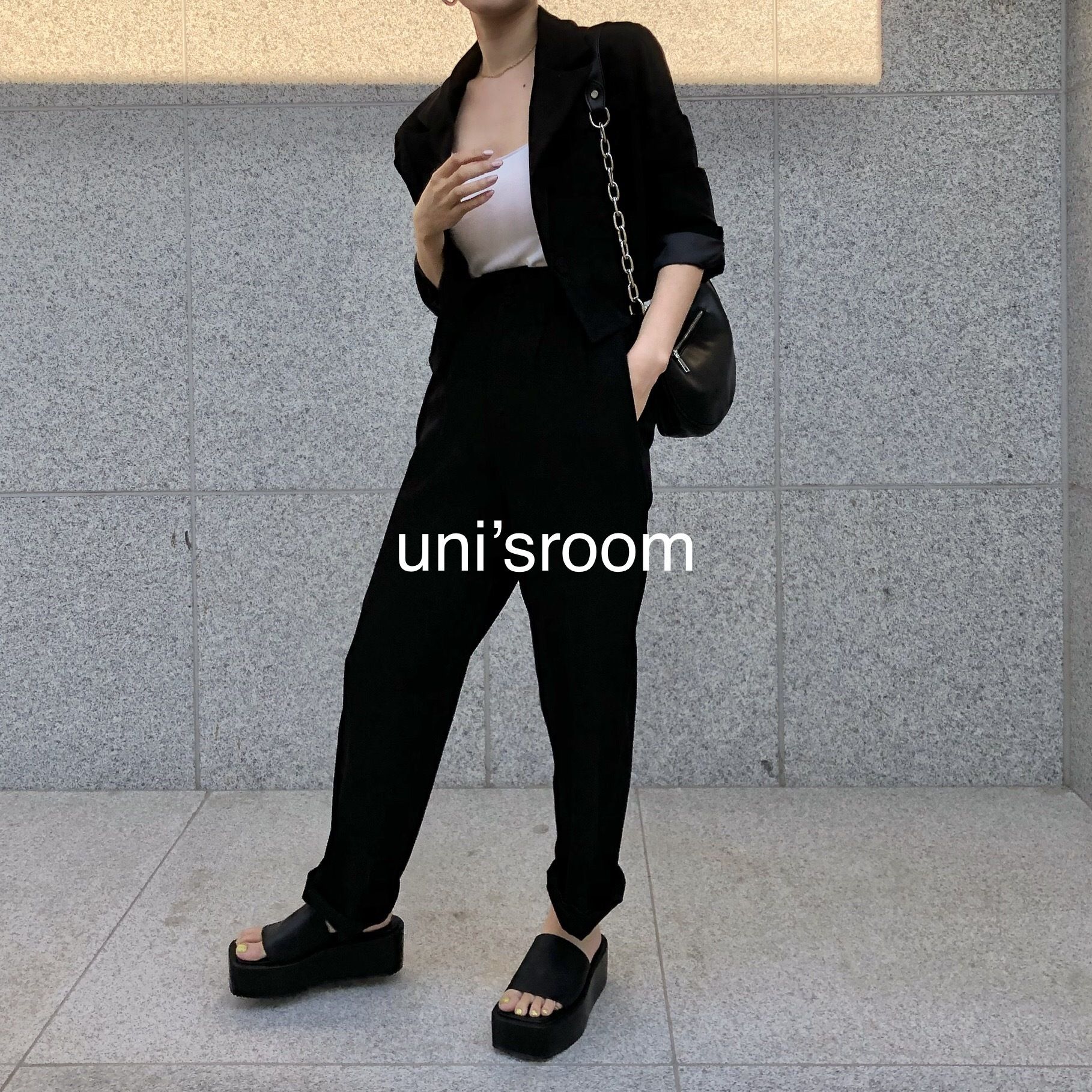 uni's room□ショートジャケット&パンツツーピース ST-AW20-05BK uni's room□ショートジャケット&パンツツーピース ST-AW20-05BK