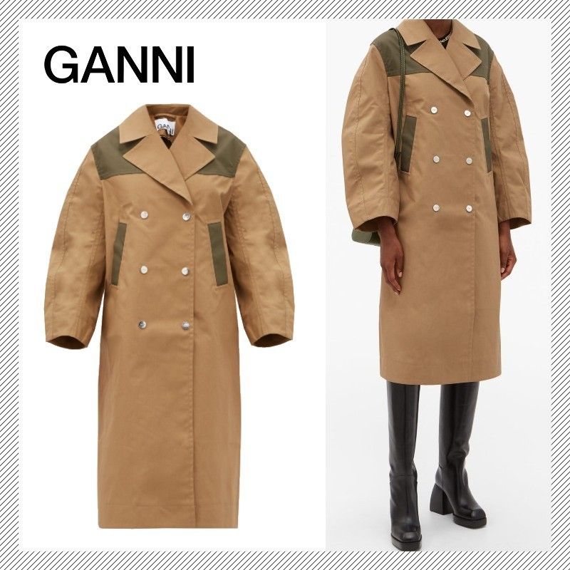 GANNI】ガニー シンプル コットンブレンドツイル ダブルコート (Ganni GANNI】ガニー シンプル コットンブレンドツイル ダブルコート (Ganni