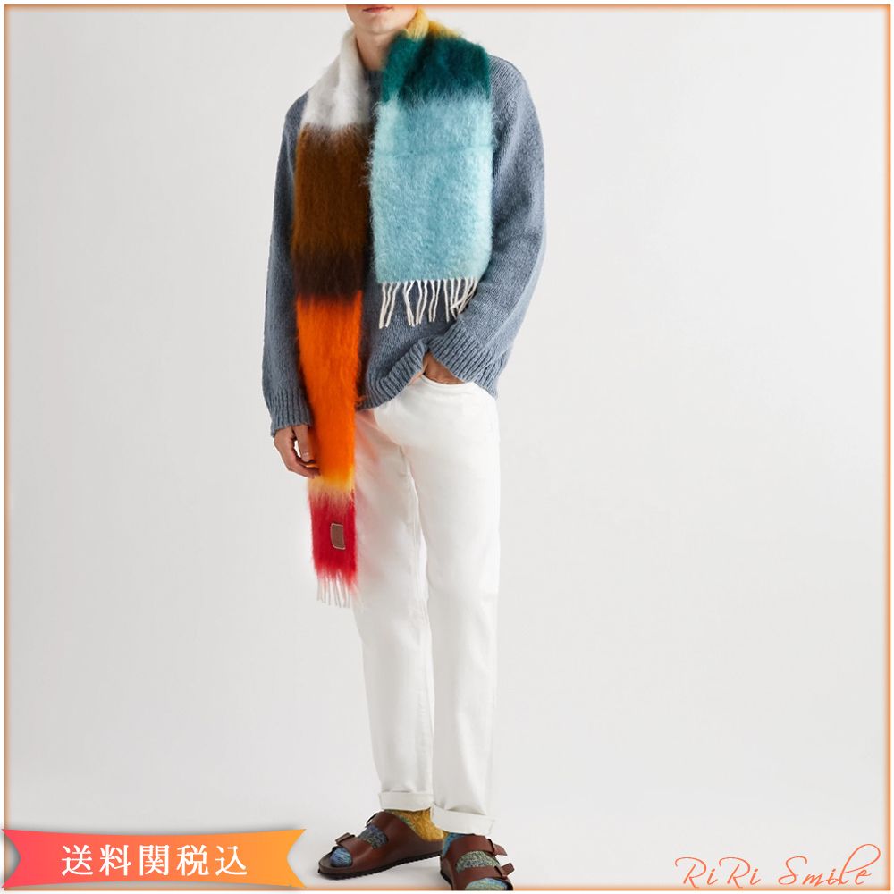 LOEWE ロゴ マルチカラー ストライプ ウール モヘア マフラー (LOEWE LOEWE ロゴ マルチカラー ストライプ ウール モヘア マフラー (LOEWE
