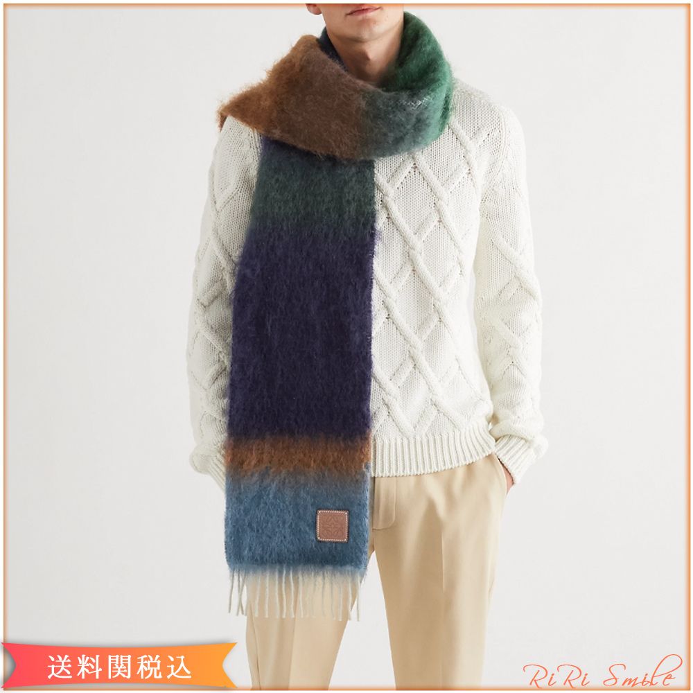 LOEWE ロゴ マルチカラー ストライプ ウール モヘア マフラー (LOEWE LOEWE ロゴ マルチカラー ストライプ ウール モヘア マフラー (LOEWE