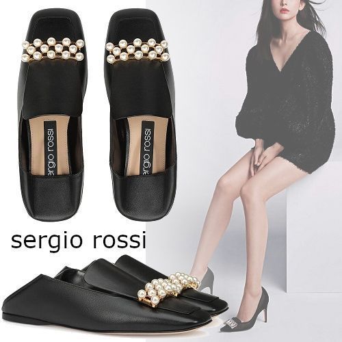 Sergio Rossi sr1パール付き スリッパ風 バレエフラットシューズ Sergio Rossi sr1パール付き スリッパ風 バレエフラットシューズ