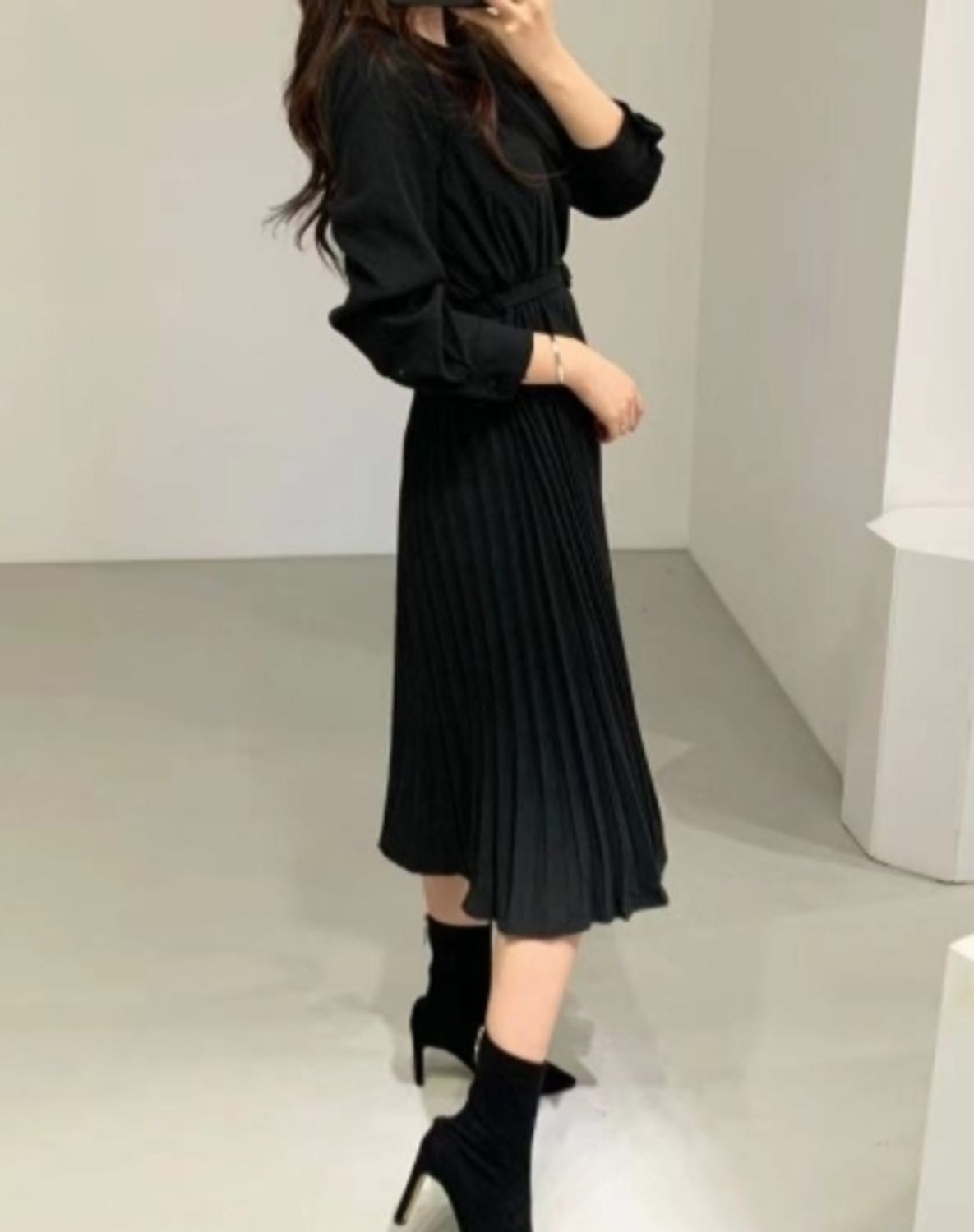 プリーツ フレア ワンピース 韓国 清楚系 ロング お嬢様コーデ ワンピース Buyma