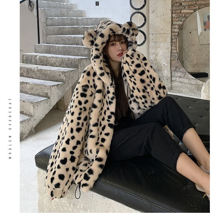◆秋冬 かわいい レオパード柄 もこもこ コート 厚め 韓国系 ◇秋冬 かわいい レオパード柄 もこもこ コート 厚め 韓国系