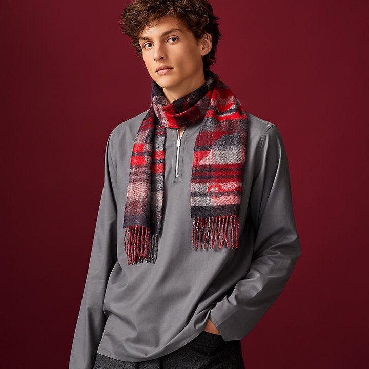 HERMES☆マフラー エルメス 男女OK カシミヤ チェック ギフトに HERMES☆マフラー エルメス 男女OK カシミヤ チェック ギフトに