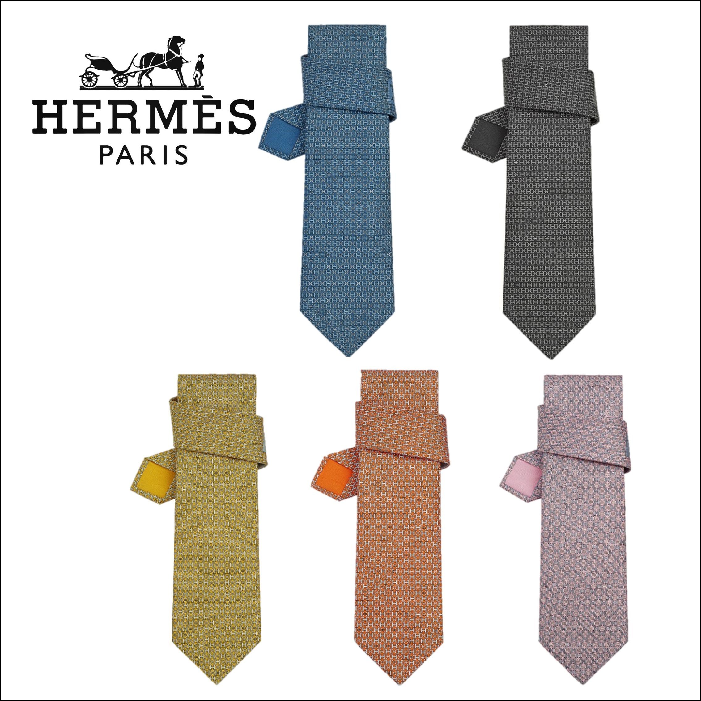 海外限定 HERMES ネクタイ ロゴ 青 黒 黄 オレンジ ピンク (HERMES 海外限定 HERMES ネクタイ ロゴ 青 黒 黄 オレンジ ピンク (HERMES
